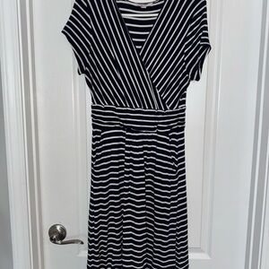Boden Black and White Striped Midi Dress
